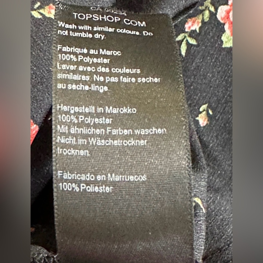 Topshop Black Floral Pink Ruched Long Sleeve Mini Dress size 6 - Picture 5 of 10
